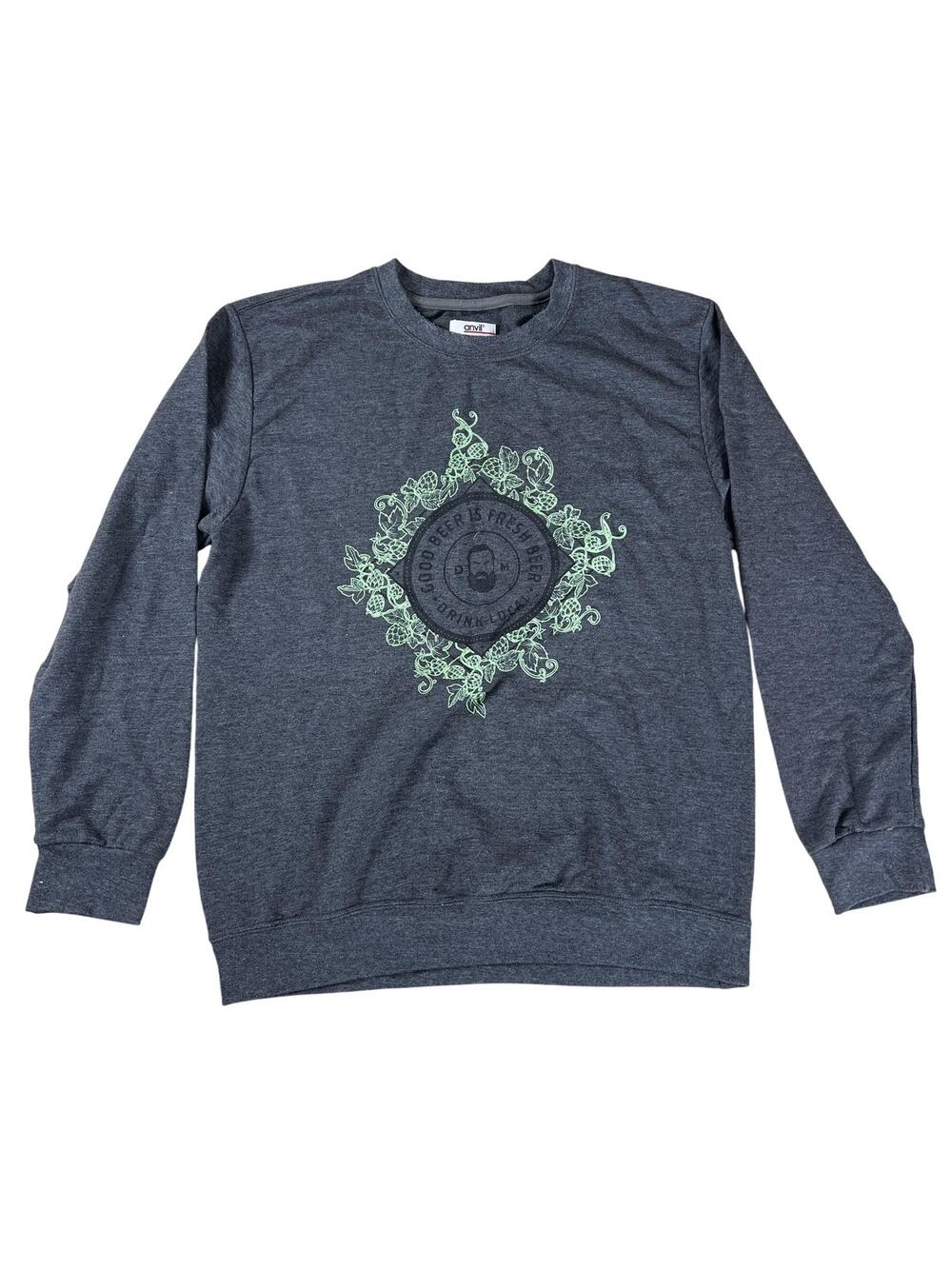 Anvil Sweater Unisex L Gray Crew Neck Pullover Graphic Fleece Preshrunk